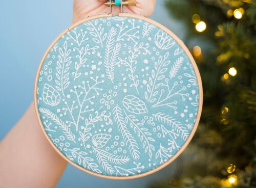 Frosty Foliage Christmas Handmade Embroidery Kit Hoop Art