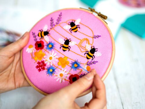Honey Bees and Wildflowers Handmade Embroidery Kit Hoop Art