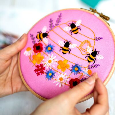 Honey Bees and Wildflowers Handmade Embroidery Kit Hoop Art