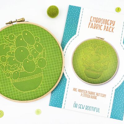 Paquet de tissu de motif de broderie fait main Pilea de plante d'intérieur