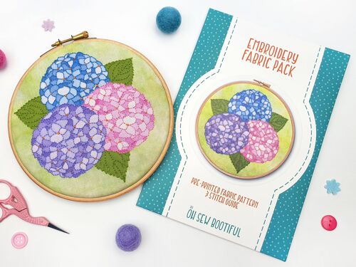 Hydrangea Handmade Embroidery Pattern Fabric Pack