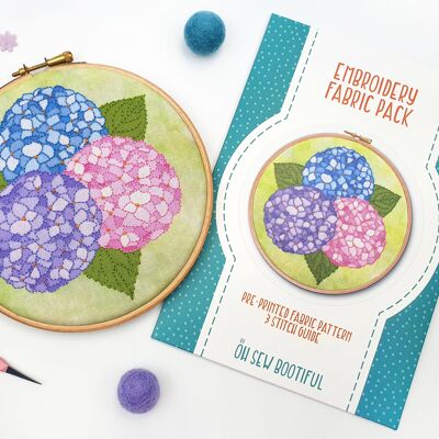 Hydrangea Handmade Embroidery Pattern Fabric Pack