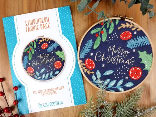 Merry Christmas Embroidery Pattern Fabric Pack
