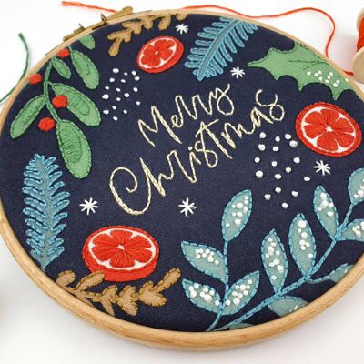 Feliz Navidad Kit de bordado hecho a mano Hoop Art