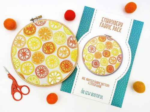 Oranges and Lemons Fruit Embroidery Pattern Fabric Pack