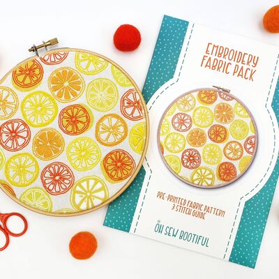 Paquete de tela con patrón de bordado de frutas naranjas y limones
