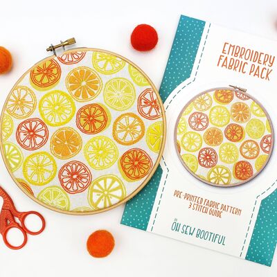 Orangen und Zitronen Obst Stickmuster Stoffpaket