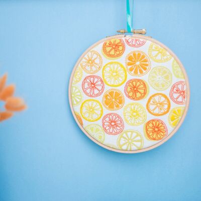 Kit de bordado hecho a mano de naranjas y limones, cítricos, arte de aro