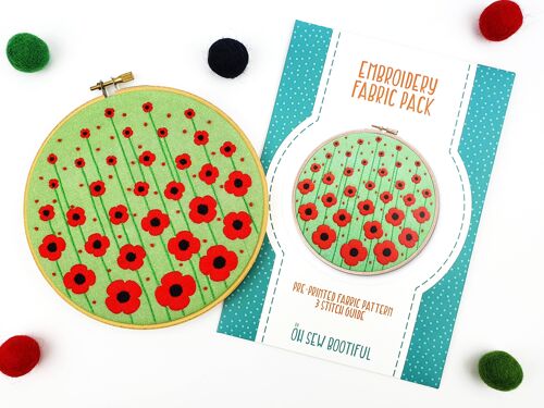 Poppy Field Embroidery Pattern Fabric Pack