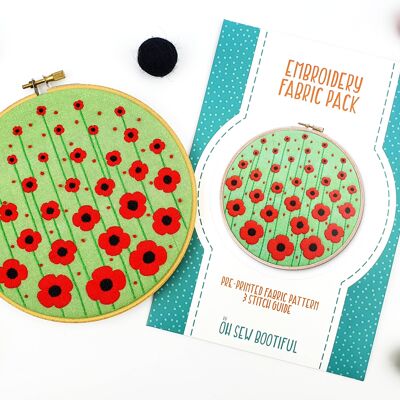 Poppy Field Embroidery Pattern Fabric Pack