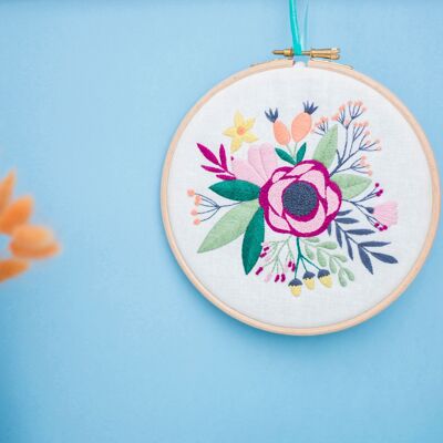 Kit de bordado hecho a mano con ramo de flores de amapola, arte de aro