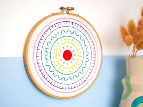 Rainbow Sampler Handmade Embroidery Kit Hoop Art