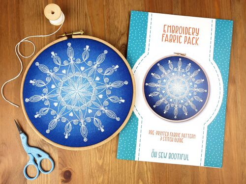 Snowflake Mandala Handmade Embroidery Pattern Fabric Pack