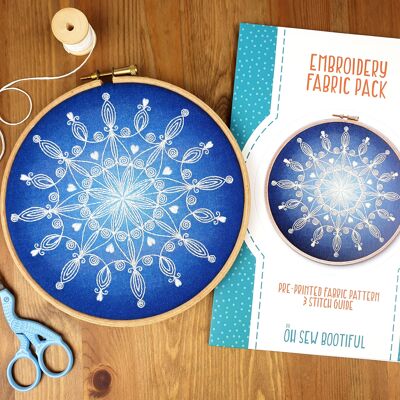 Snowflake Mandala Handmade Embroidery Pattern Fabric Pack