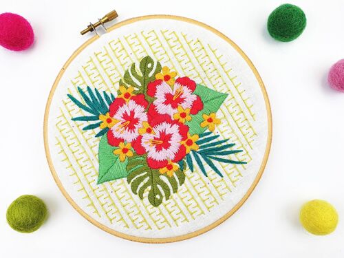 Tropical Hibiscus Handmade Embroidery Kit Hoop Art