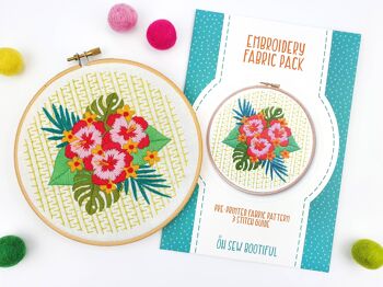 Paquet de tissu de motif de broderie à la main d'hibiscus tropical 1