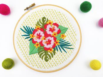 Paquet de tissu de motif de broderie à la main d'hibiscus tropical 2