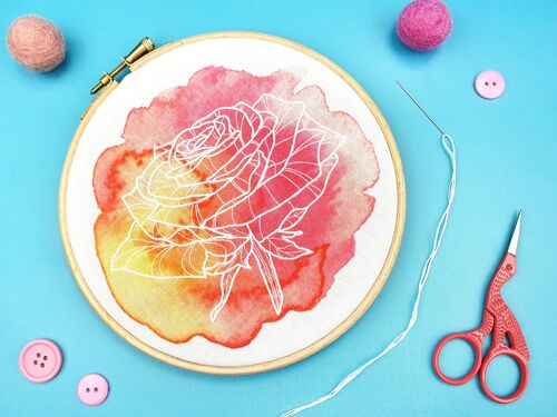 Watercolour Rose Floral Handmade Embroidery Kit