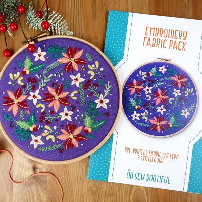 Paquete de tela con patrón de bordado de flores de invierno