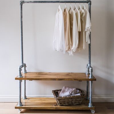Clothes Rail with Shelves -  Old Pine