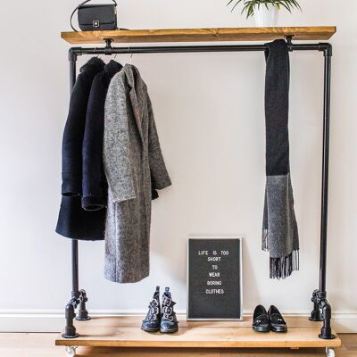 Clothes Rail with Top & Bottom Shelf on Wheels
