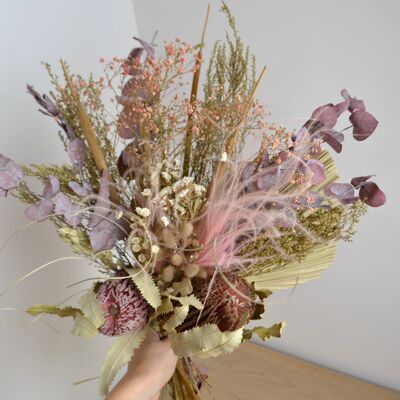 Large Natural Pink Dried Flower Bunch With Glass Jar Vase