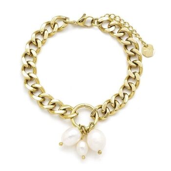 Bracelet  gourrmette  acier  anneau  et  perle 3