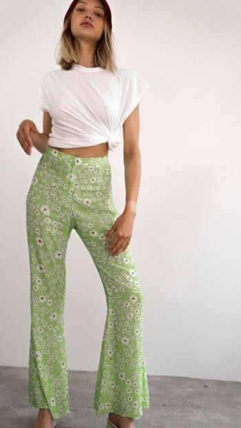 Pantalon ancho vert fluide 6