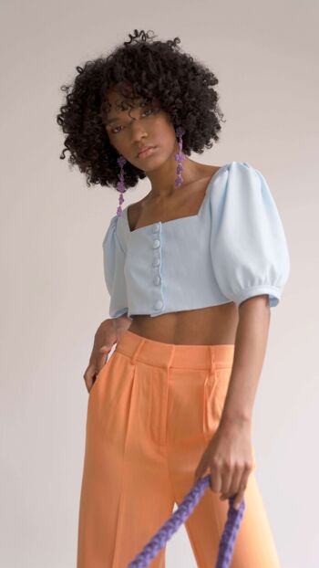 Crop top romantique à manches courtes bouffantes 4