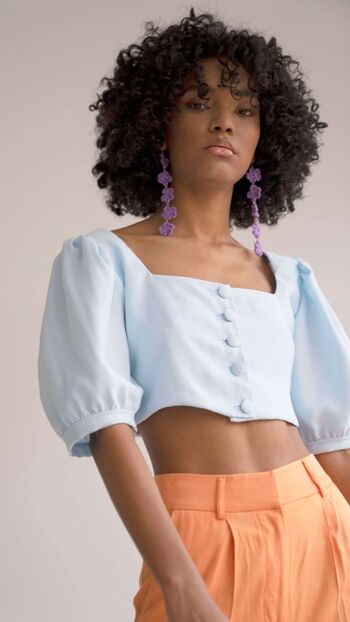 Crop top romantique à manches courtes bouffantes 7