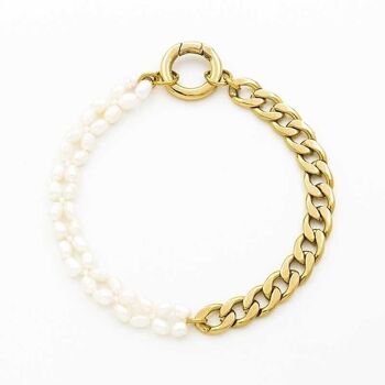Bracelet acier inoxydable deux rangs gourmette perles anneau 3