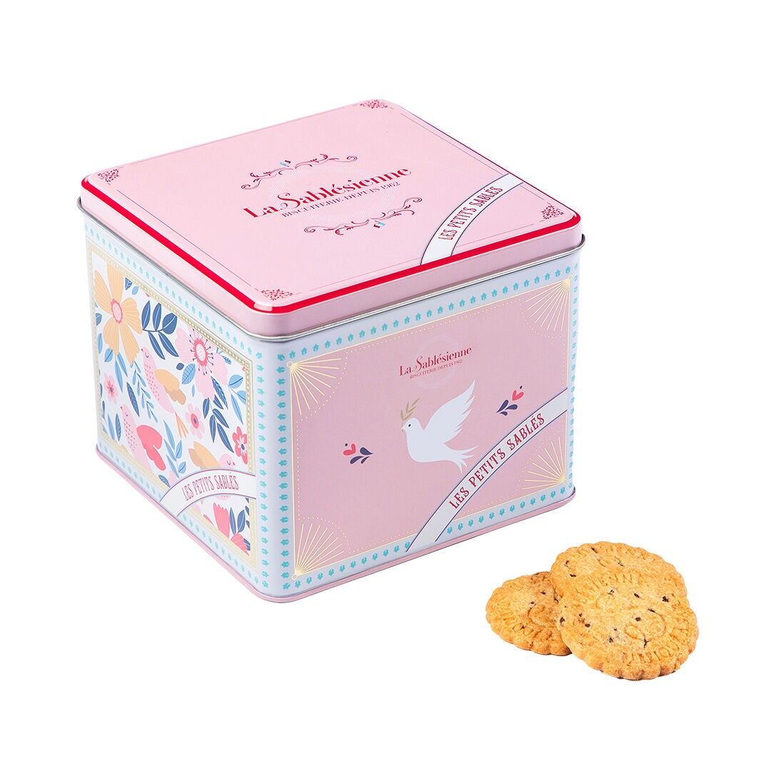 Chocolate chip shortbread cookies - "Box of Happiness" metal tin, 300g, Mother's Day