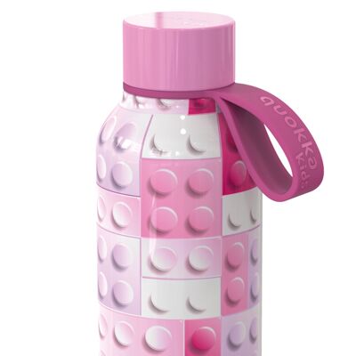 QUOKKA KIDS FESTE ISOLIERFLASCHE MIT AUFHÄNGER PINK BRICKS 330 ML