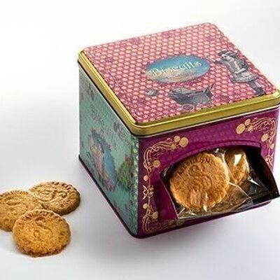 Pure fresh butter plain shortbread cookies - metal dispenser box "Adèle's toys" 300g