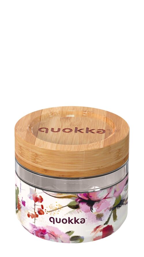 Quokka recipiente comida cristal con funda de silicona dark flowers 500 ml