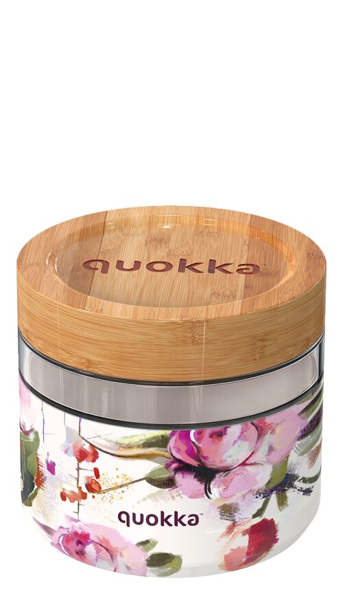 Quokka recipiente comida cristal con funda de silicona dark flowers 820 ml