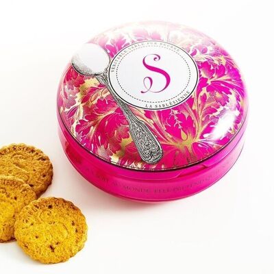 Shortbread cookies with salted butter caramel chips - round metal box "spoon" 175g