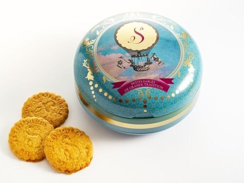 Biscuits sablés nature pur beurre frais - boite métal ronde "Montgolfière" 175g
