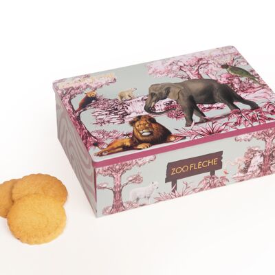 Pure fresh butter plain shortbread biscuits - "Zoo de La Flèche" metal box 250g