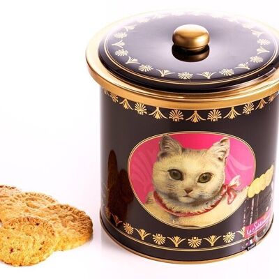 Pure natural shortbread biscuits with fresh butter and salted butter caramel - "White Cat" metal bucket box 250g