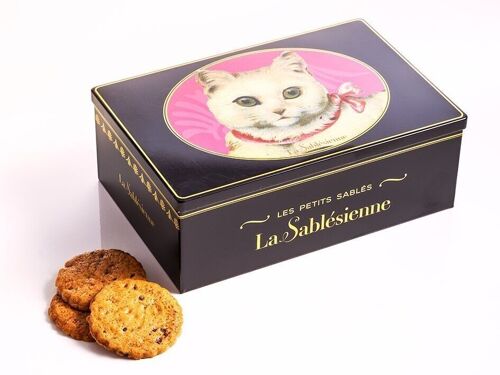 Biscuits sablés pur beurre frais pépites de chocolat - boite métal "Chat blanc" 250g