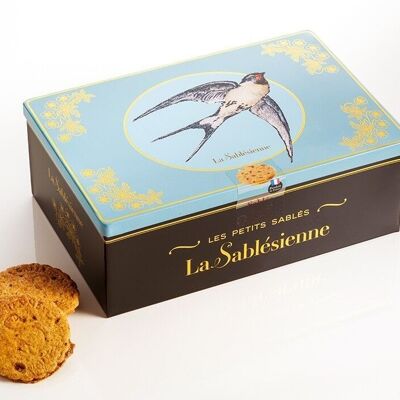Pure salted butter shortbread cookies with caramel chips - "Hirondelle" metal box 250g