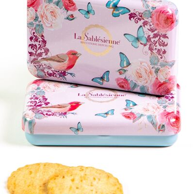 Galletas de mantequilla con pepitas de albaricoque - mini caja metálica "Née dans la Roseraie" 35g