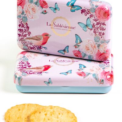 Biscotti di pasta frolla con pepite di albicocche - mini scatola di metallo "Née dans la Roseraie" 35g