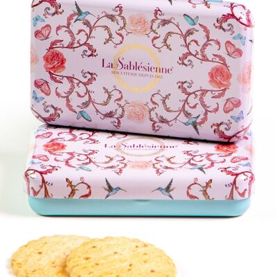 Shortbread cookies with raspberry chips - mini metal box "Blue Bird" 35g