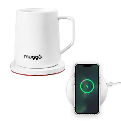 Muggo Qi Tazza riscaldata grande e caricatore wireless, bianco