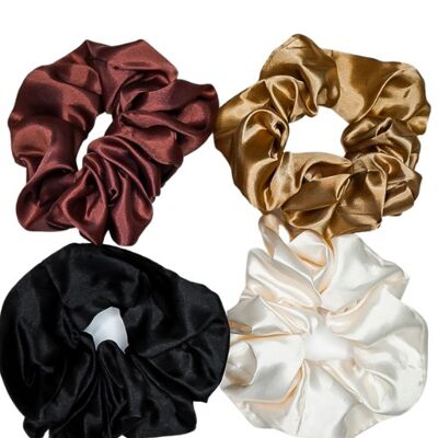 100% Satin Hair Scrunchies - Brown