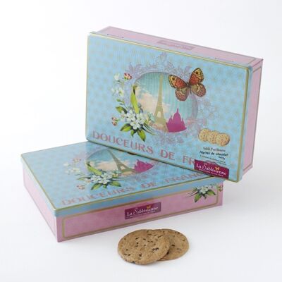 Pure fresh butter plain shortbread biscuits - "Paris bleu" metal box 150 g