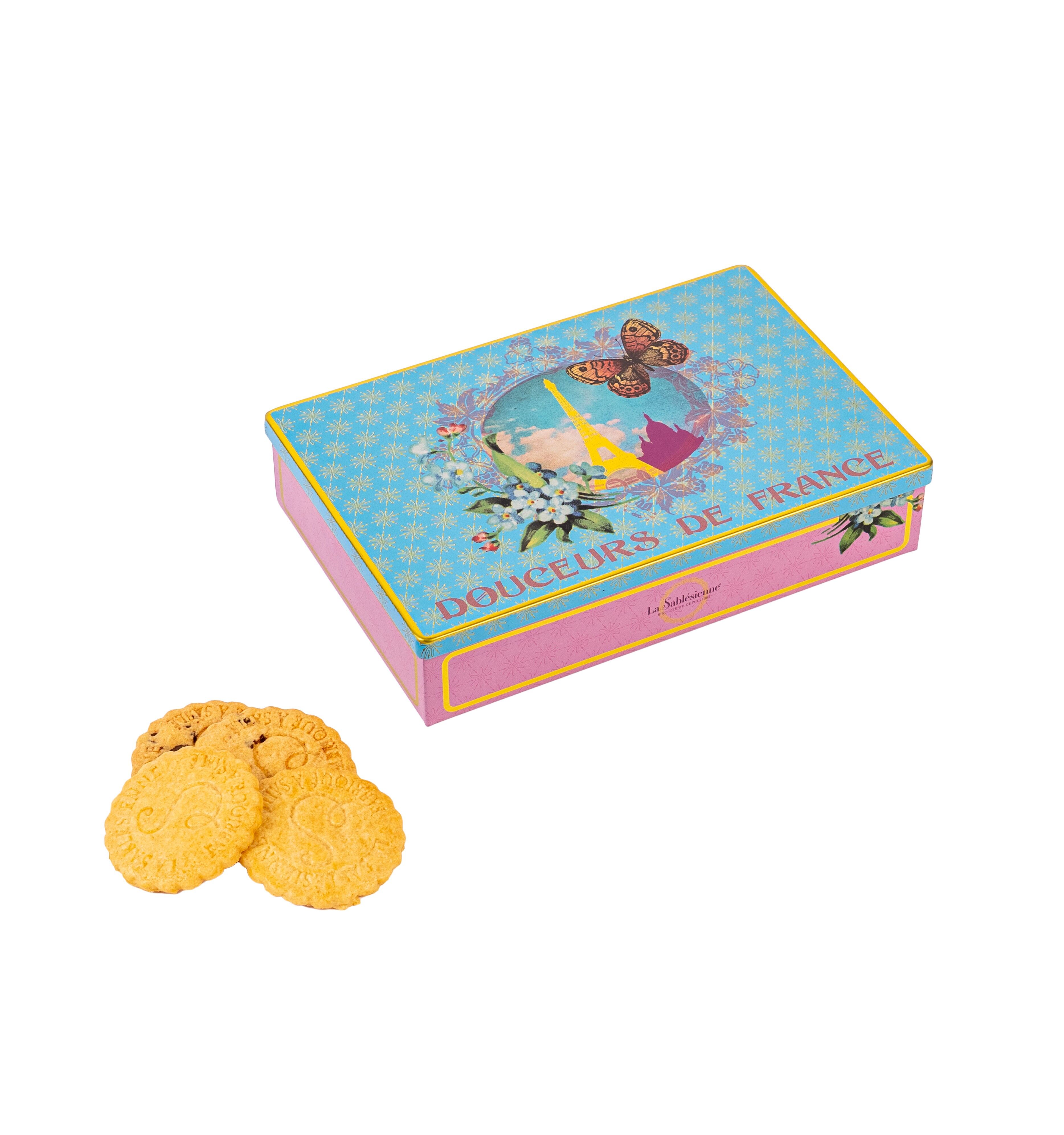 Pure fresh butter plain shortbread biscuits - "Paris bleu" metal box 150 g