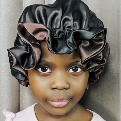 100% Satin Reversible Double Layered Bonnet - Black - Children / 2 - 6 Years